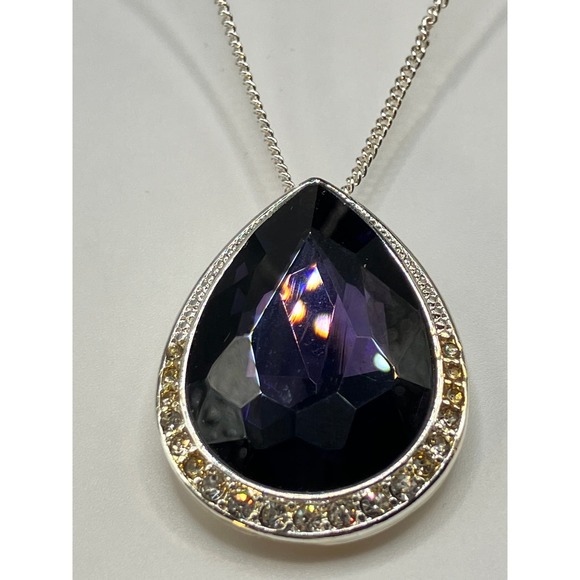 NWT Purple Crystal Teardrop with Rhinestones Silver-Tone Chain Necklace! - Picture 2 of 8